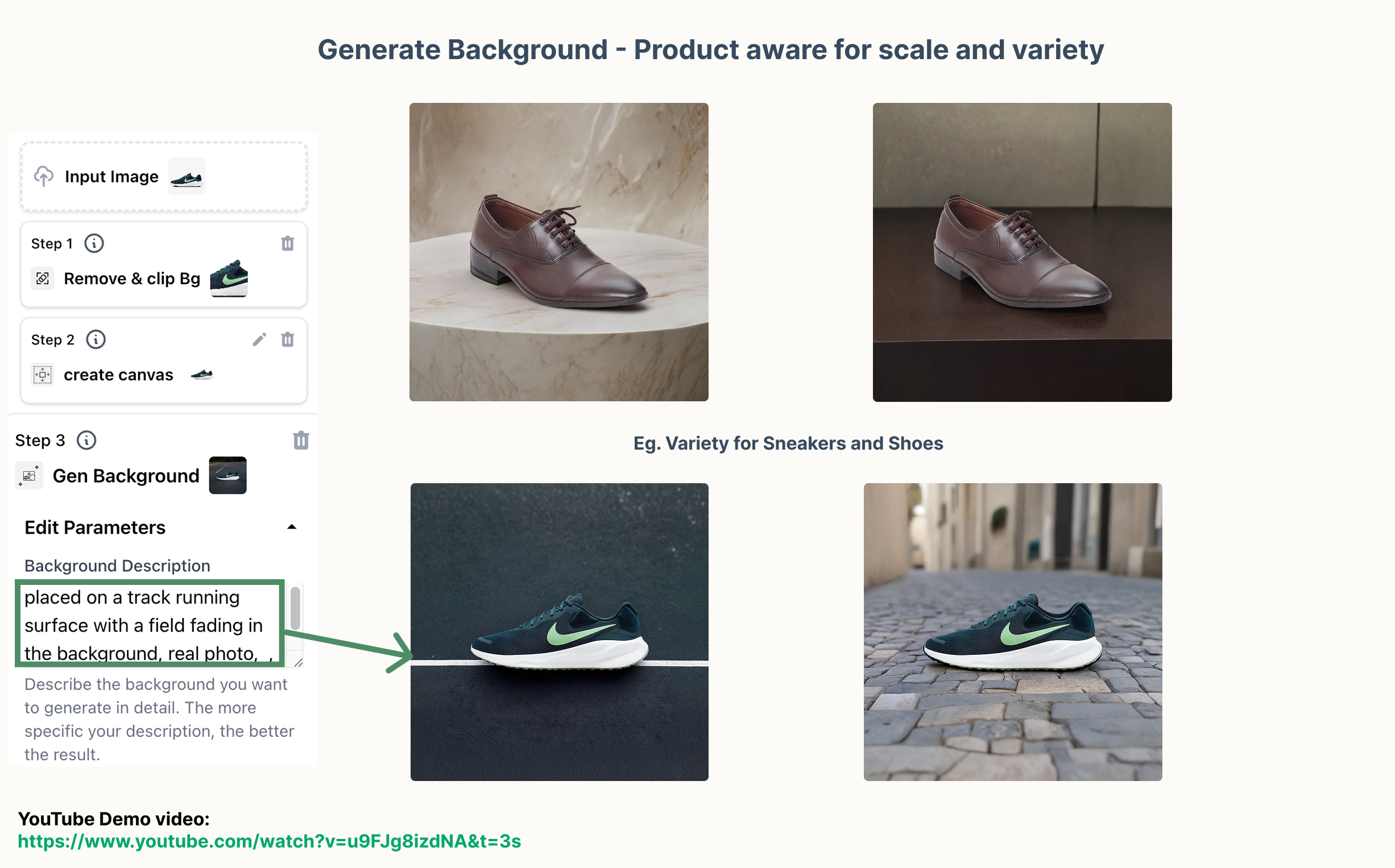 Sneaker with AI-generated track background by Zyng AI